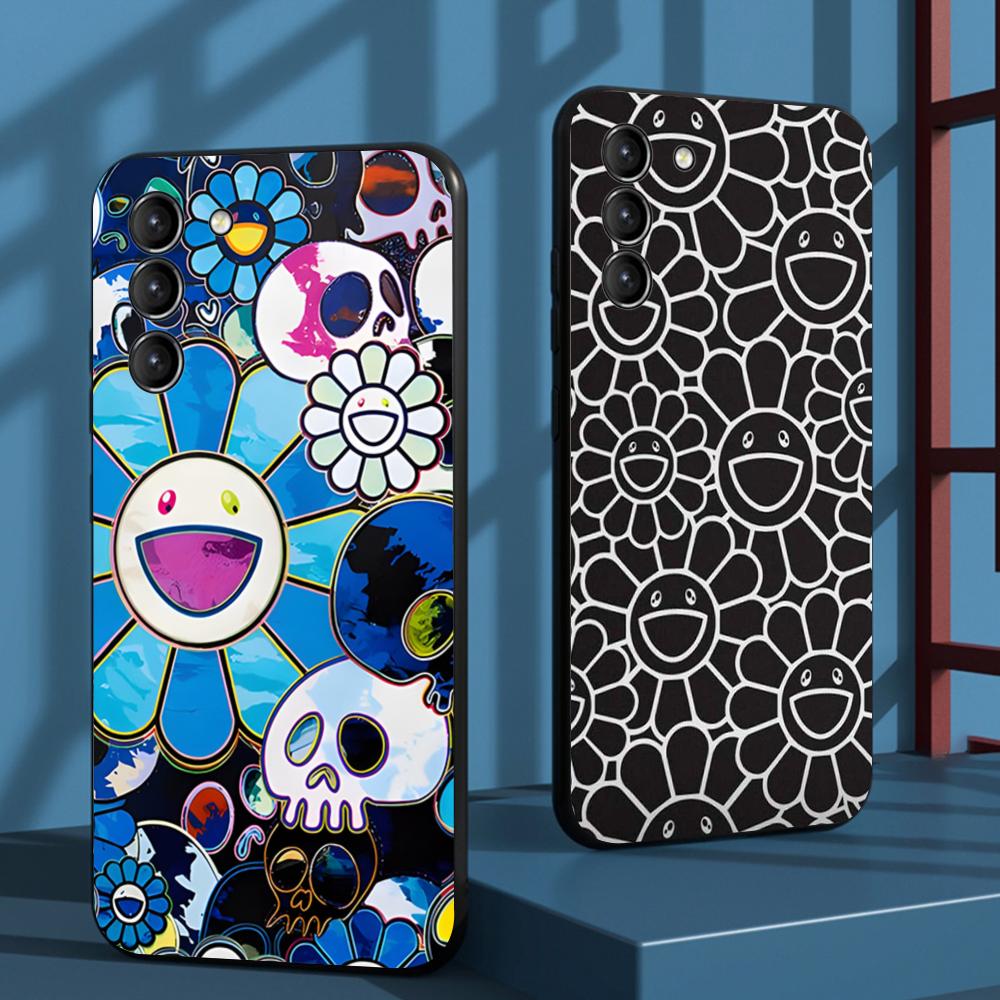 Чехол для телефона с рисунком подсолнуха в стиле М. Мураками для Samsung Galaxy S26 S25 S24 S23 S22 S21 Plus Ultra Note20 Мягкий Черный