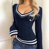 Fashionable Simple Style V-neck Long-sleeved Sweater Women's Woolen Clothing 2025 Autumn Winter