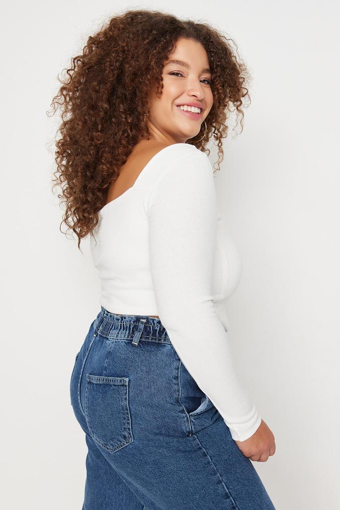 Women's Fashion New Plus Big Size Blouse Black Corduroy Bias Detailed Knitted Blouse