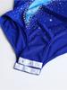 Girls Dance Leotard Long Sleeve Rhinestone Patchwork Jumpsuit for Gymnastics Training Performance