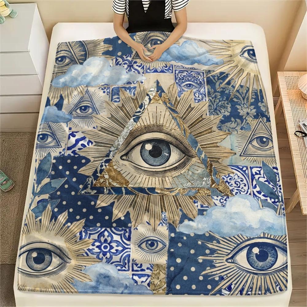 1Pc Knowing Eye Print Flannel Blanket, High quality Comfortable for All Seasons, Home Decor, Warmth and Comfort, Perfect for Christmas Gifts W136