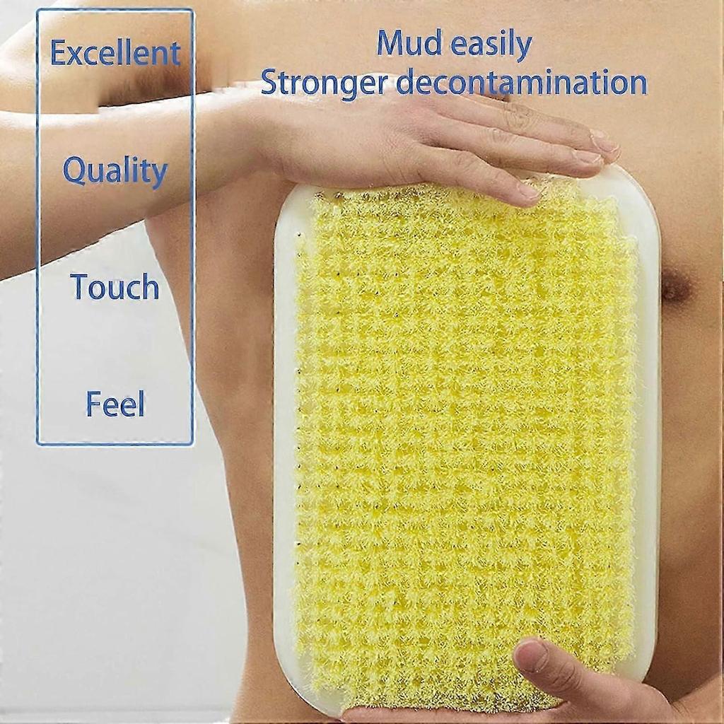 Exfoliating back brush for hands-free shower use