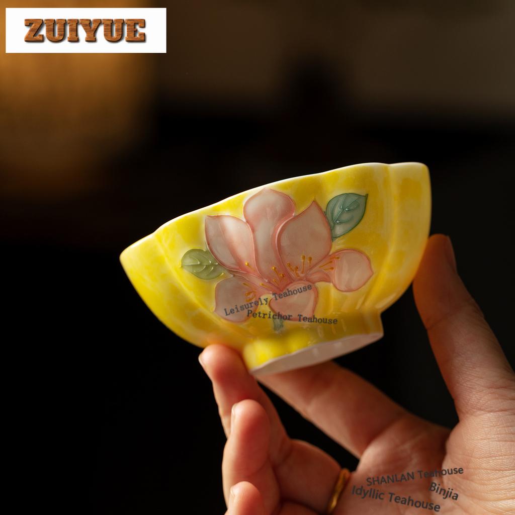 80ml Hand-painted Lily Teacup Handmade Tea Bowl Beautiful Tea Cup Tea-tasting Smelling Cup Chazhan Master Cups Household Teaset