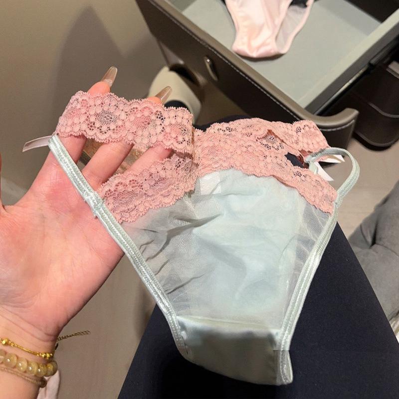 Розовые трусики с низкой посадкой, кружевом и бантиком, сексуальные, дышащие