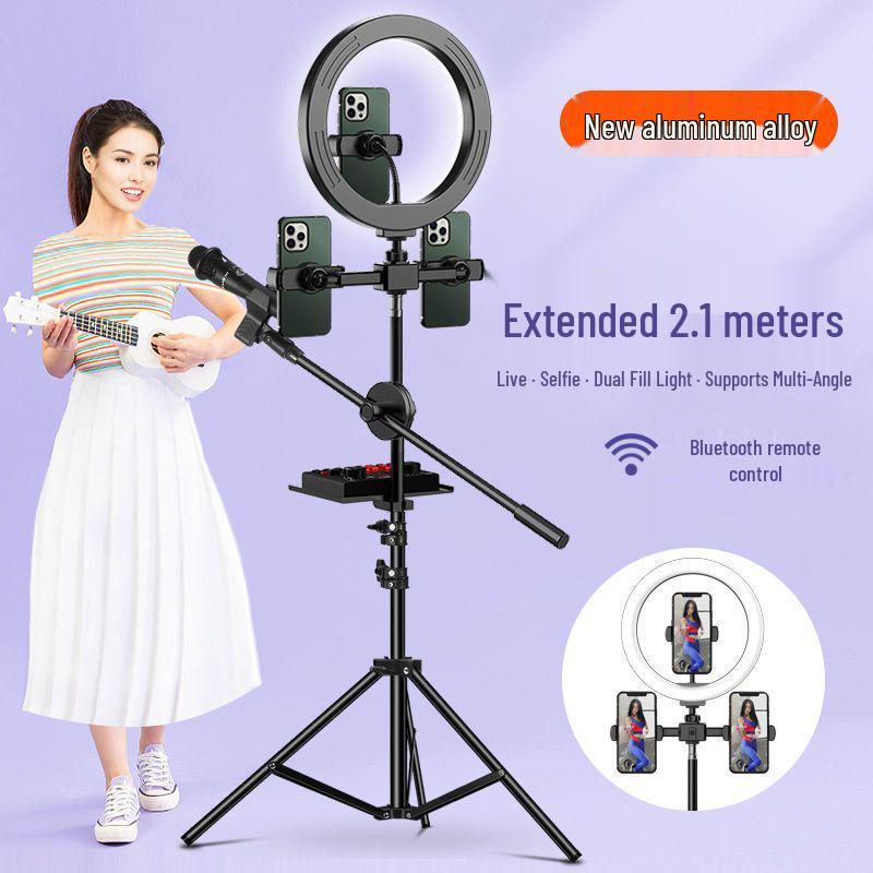Multifunctional Tripod with Beauty Fill Light & Sound Card for Mobile Streaming and Outdoor K-Song