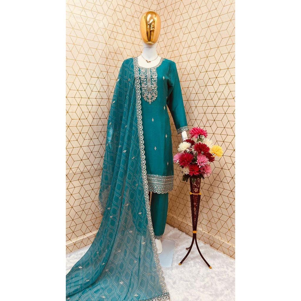 Новый обед дизайнерской серии вышитый рабочий топ и брюки с дупаттой