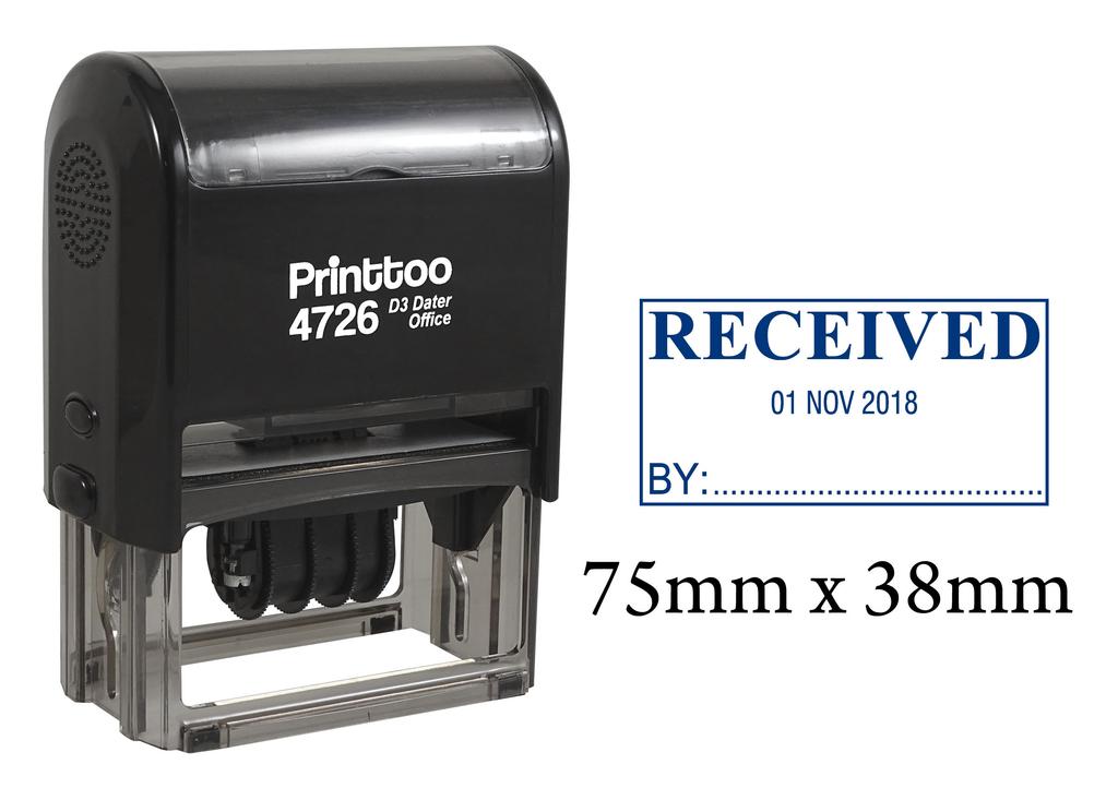 Printtoo Office Stationery Dater Stamp With Received By Text & Signature Space Self Inking Rubber