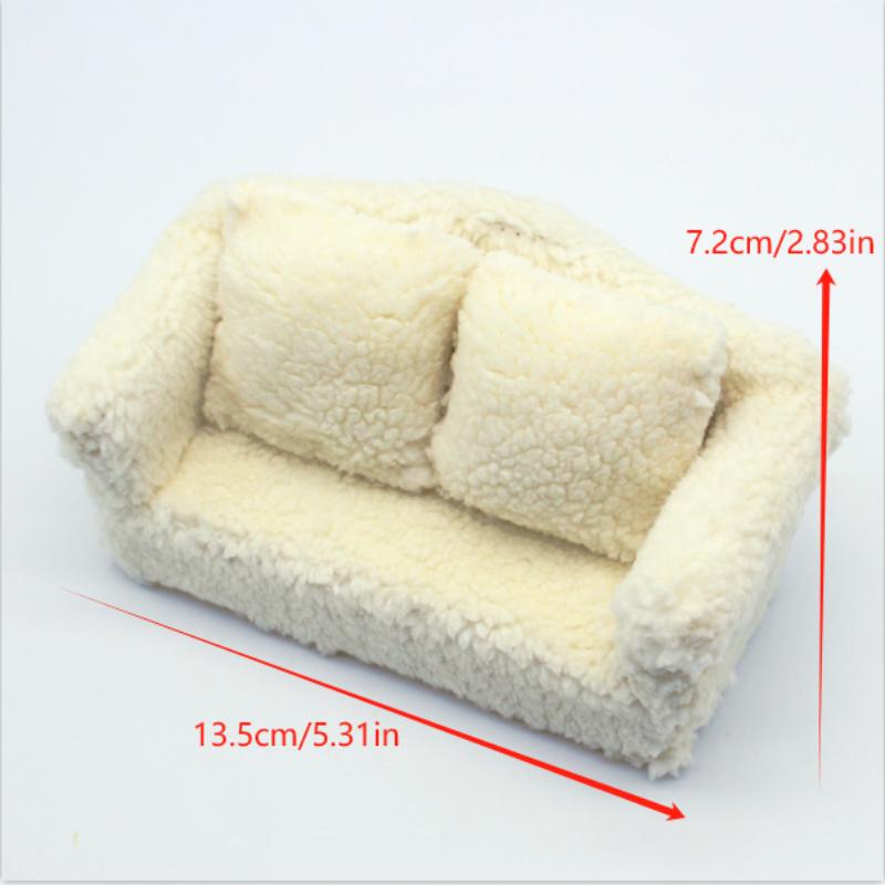 Cute Dollhouse Toy Simulation Plush Sofa With Pillow Miniature Furniture Model Play House Toy Decoration Diy Accessory Kids Gift