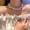 Women Necklace Vintage Faux Pearl Twisted Tangled Multi-Layered Faux Pearl Choker Neck Decoration Jewelry