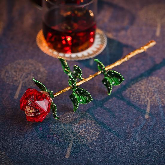 Юшенг Искусственный хрустальный розовый орнамент Имитация цветочной ветки Свадебное украшение Женщине Жене Подруге Юбилей День святого Валентина День матери