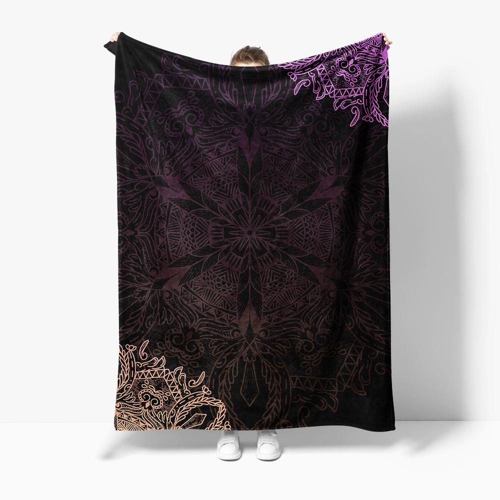 Black Gray Floral Gradient Fleece Blanket for Women Girls Sofa Bed Throw Decorative Throw Blanket