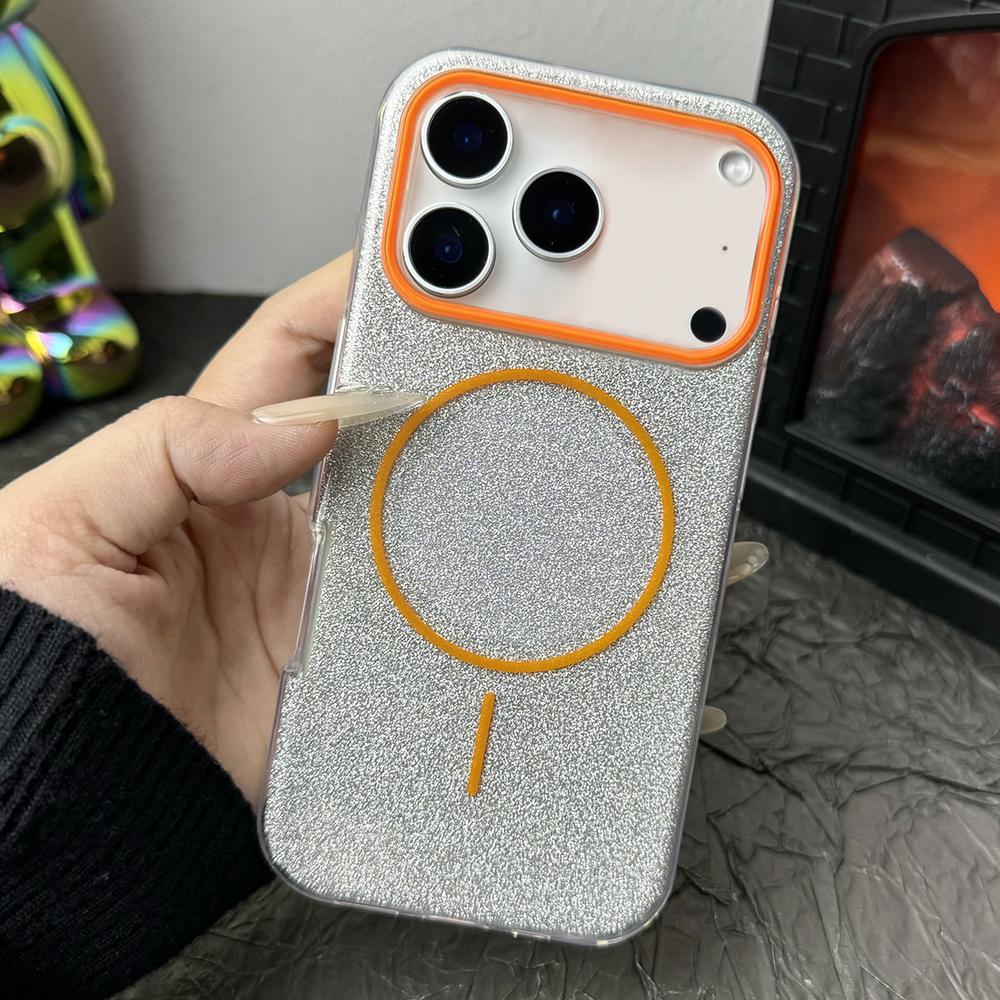 3-в-1 Чехол для телефона с блестками и прозрачный Для iPhone 17 Pro Max Air 15 14 Plus 11 12 13 16 Pro Для Magsafe Беспроводная зарядка Защитная крышка
