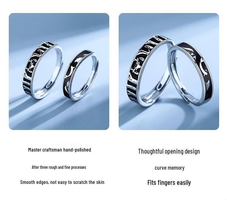Кольца для пар Whale & Deer s999 из чистого серебра в ретро-стиле: Японский и корейский нишевый дизайн, открытые парные кольца, рождественский подарок
