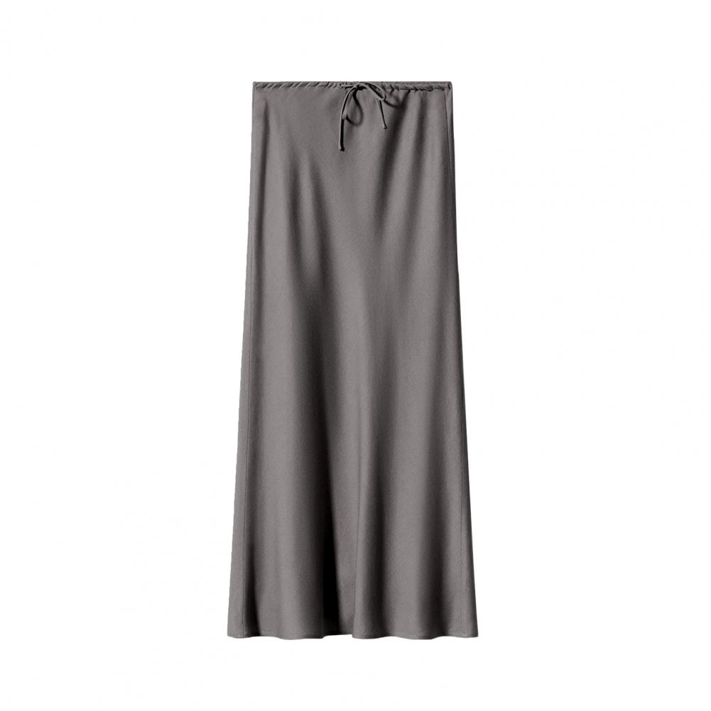 Summer Fall Women's Drawstring Hip Sheath Dress Elegant Silk Satin High Waist Floor-length Skirt Elastic Ankle Length Line A