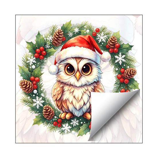 Festival Atmosphere Supplies Christmas Owl Wreath Static Window Cling, Winter Holiday Glass Sticker, Customizable Patterns No?Glue Reusable