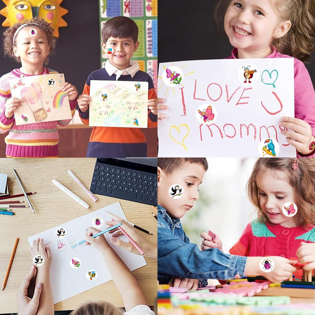 1000pcs/2rolls Cartoon Stickers Cute Animal Reward Labels Stationery Thank You Gift Decoration Water Cup Scrapbooking Stickers