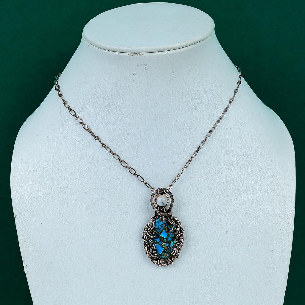 Copper chrysocolla pendant gemstone jewelry copper wire wrapped jewelry rainbow moonstone pendant handmade designer pendant gift for mother