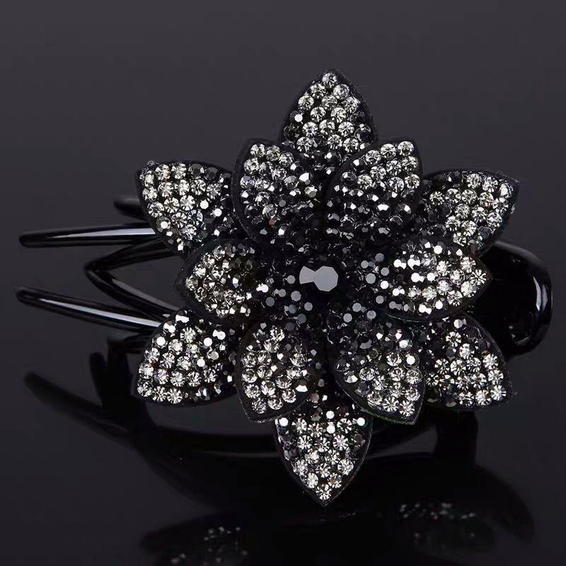 New Flower Rhinestone Dovetail Clip Large Elegant Round Hair Flower Hair Clip