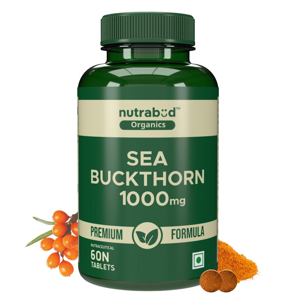 Nutrabud Organics Капсулы с порошком ягод облепихи 1000 мг - 60 вегетарианских таблеток - Натуральный источник витаминов A, C, E, K, Омега-3, 6, 7, 9 и антиоксидантов для