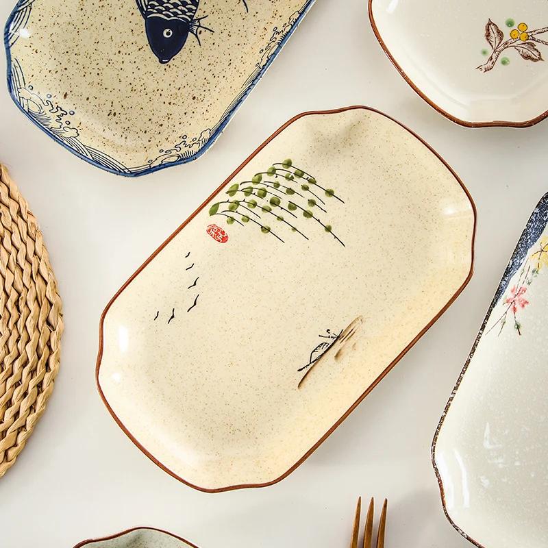 Керамическая тарелка в стиле ретро в китайском стиле, роскошная ресторанная большая рыбная тарелка, изысканные столовые тарелки ручной работы, бытовая посуда