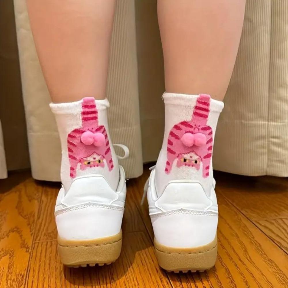 5 пар 3D носков с кошачьими лапками, воротником с бубенчиком и пушистым хвостом - Толстые теплые зимние гольфы/носки до щиколотки