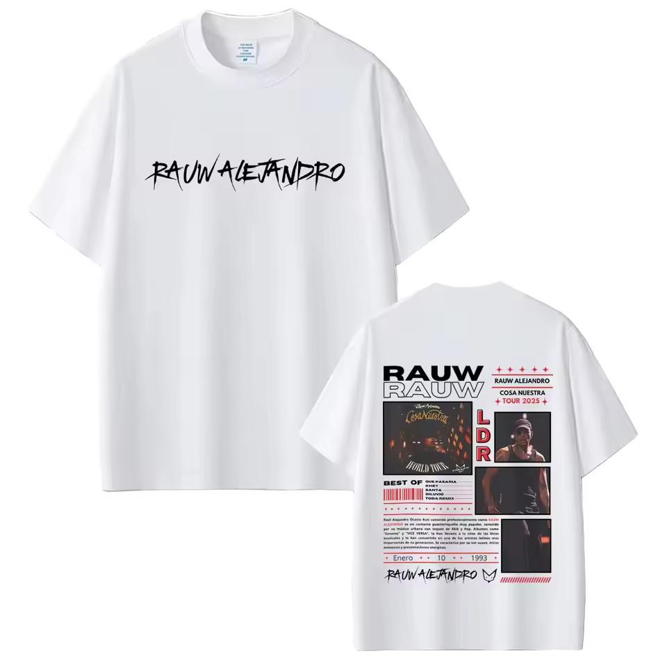 Rapper Rauw Alejandro Cosa Nuestra World Tour 2026 T Shirt Men women Hip Hop Fashion Street Crewneck T-shirts Cotton Tees