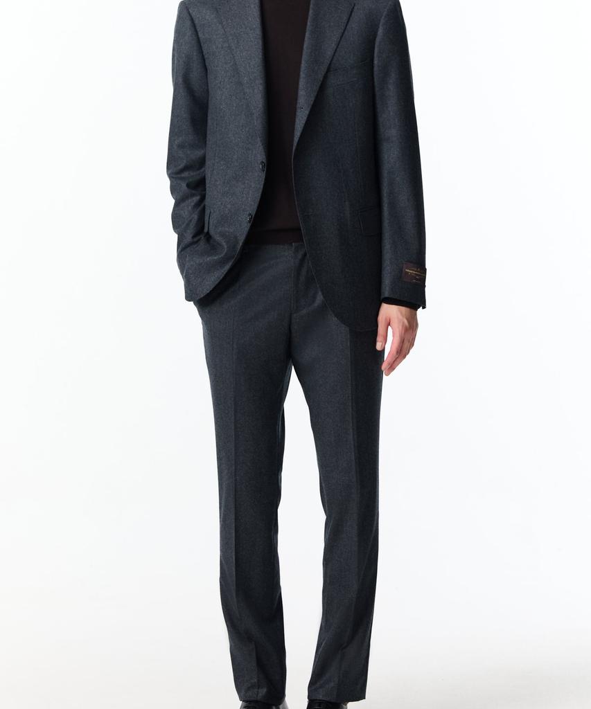 Man On The Boon Notched Lapel Flannel Suit Jacket_Dark Gray 4714351004
