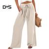 Женские брюки с эластичной талией, повседневные свободные брюки с карманами, однотонные широкие длинные брюки для работы и отдыха
