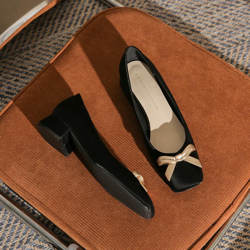 Туфли женские повседневные на толстом каблуке с квадратным носком, темпераментные, с бантом, на высоком каблуке, универсальные, на среднем каблуке, удобные