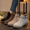 Large Size Women's Boots Autumn and Winter New Martin Boots Low Heel Square Heel Belt Buckle Short Tube Elastic Sleeve Suede