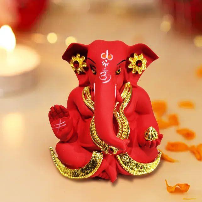 Идол Ганеши Мурти Статуя для приборной панели автомобиля Подарок Керамика Терракота Позолоченный Ганеша Ганапати Идолы Статуэтка