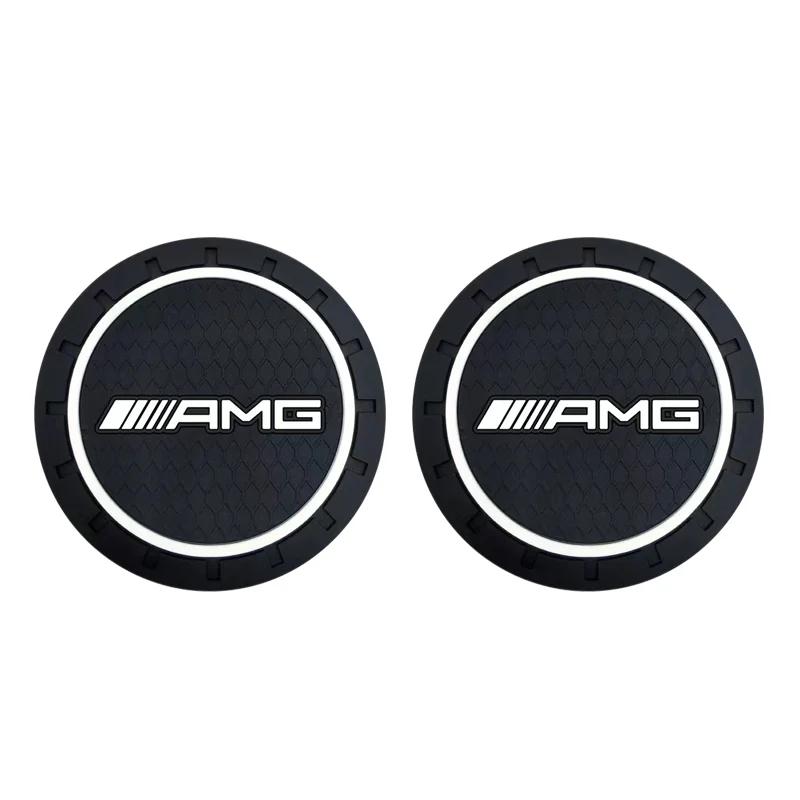 Car Sticker 2pcs Silicone Car Coaster Water Cup Bottle Non Slip Pad Anti-Slip Mats For Mercedes Benz AMG C200 C260 C300 W108 W12
