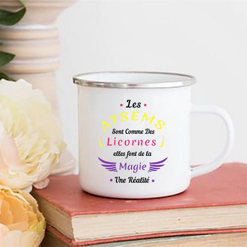 Кружка для кофе Merci Maîtresse/Atsem Print Напитки Вода Молоко Кружка Креативные эмалированные кружки Школа Дом Ручка Посуда для питья Подарки учителю