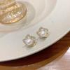 Elegant Small Flower Stud Earrings for Women Rhinestones Imitation Pearl Hollow Out Petal Earrings Party Cute Korean Zircon