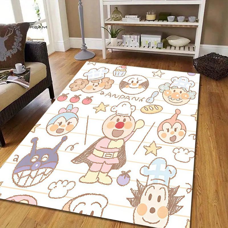 Anpanman Flannel Pattern Square Carpet,Area Rug,Carpet Rug for Living Room Bedroom Sofa Playroom Decor,Non-slip Floor Mat