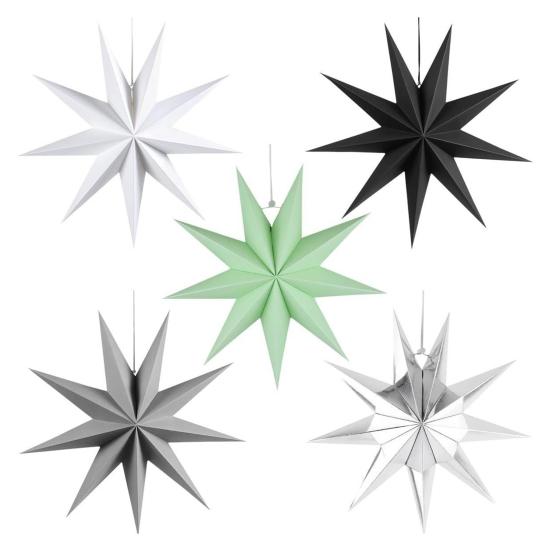 5 шт. Звездные фонари 12 дюймов Бумажные рождественские украшения 9-конечный Подвесной светильник Абажуры Винтаж Фермерский дом Рождественские украшения для вечеринки