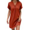 Women's Fashion V-neck Solid Color Pullover Casual Button Dress