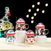 Cartoon Christmas Cup Borosilicon Glass Cup with Lid with Spoon Creative Christmas Cup Mug Gift