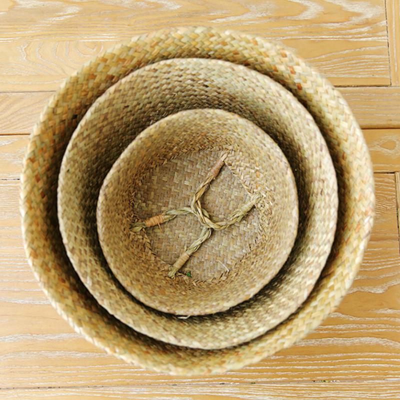 23/27/32cm Rattan Woven Hanging Flower Basket Collapsible Hanging Planter Eco-Friendly Home Clothes Storage Daily Storage Supply