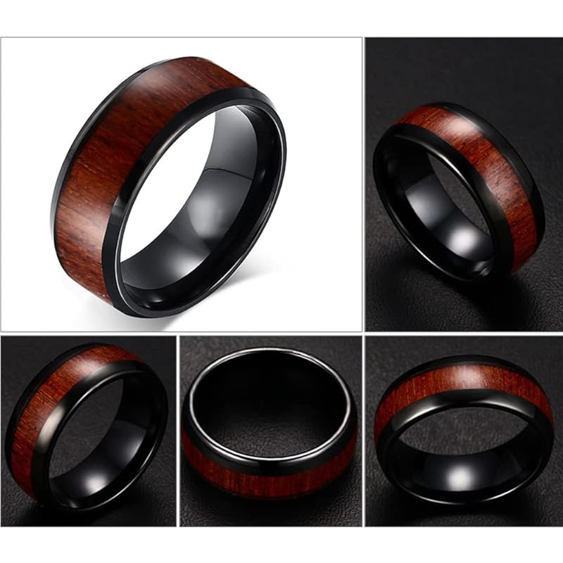 [Rockyu] ring men's Fashionable tungsten ring No. 14 wooden ring light Durability width 8mm