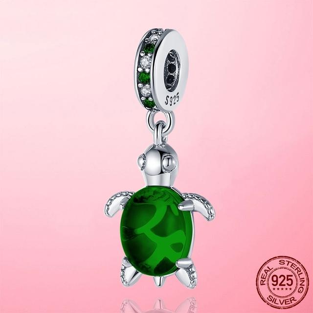 Summer New 925 Sterling Silver Blue CZ Sea Turtle Tortoise Charm Pendant Fit Fashion Bracelet Original DIY Charms Beads Jewelry
