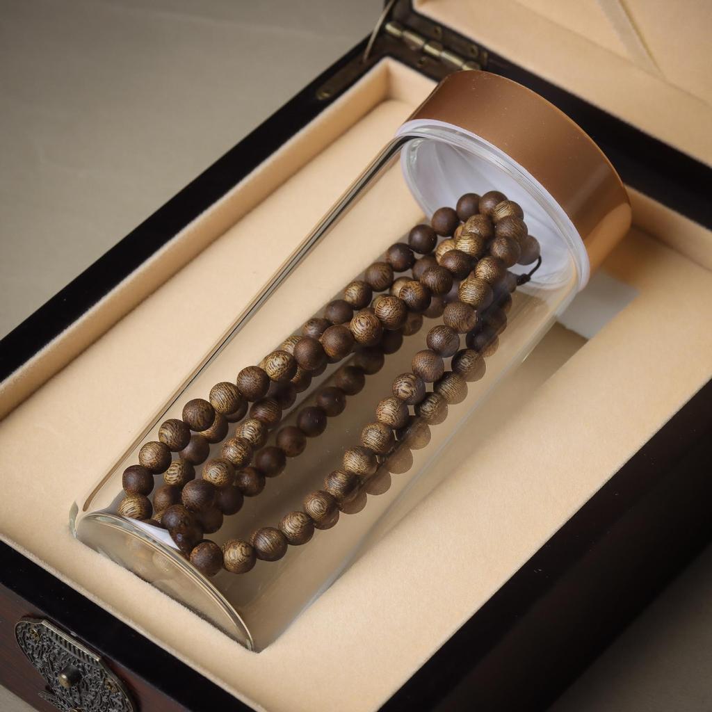 High-Quality Natural Agarwood 108 Bead Buddhist Bracelet - Qinan Multi-Turn Business Gift in Luxurious Gift Box