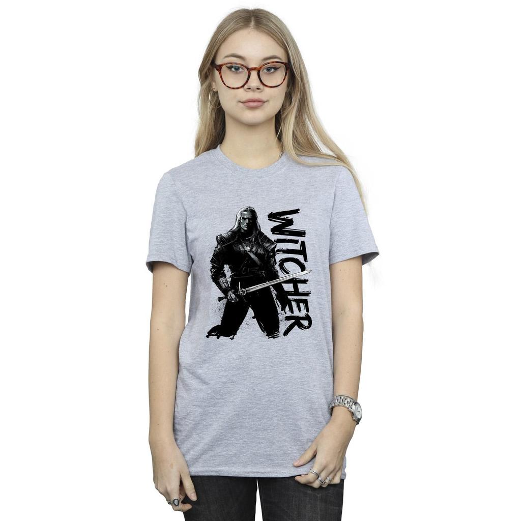 Netflix Womens/Ladies The Witcher Sketch Geralt Cotton Boyfriend T-Shirt