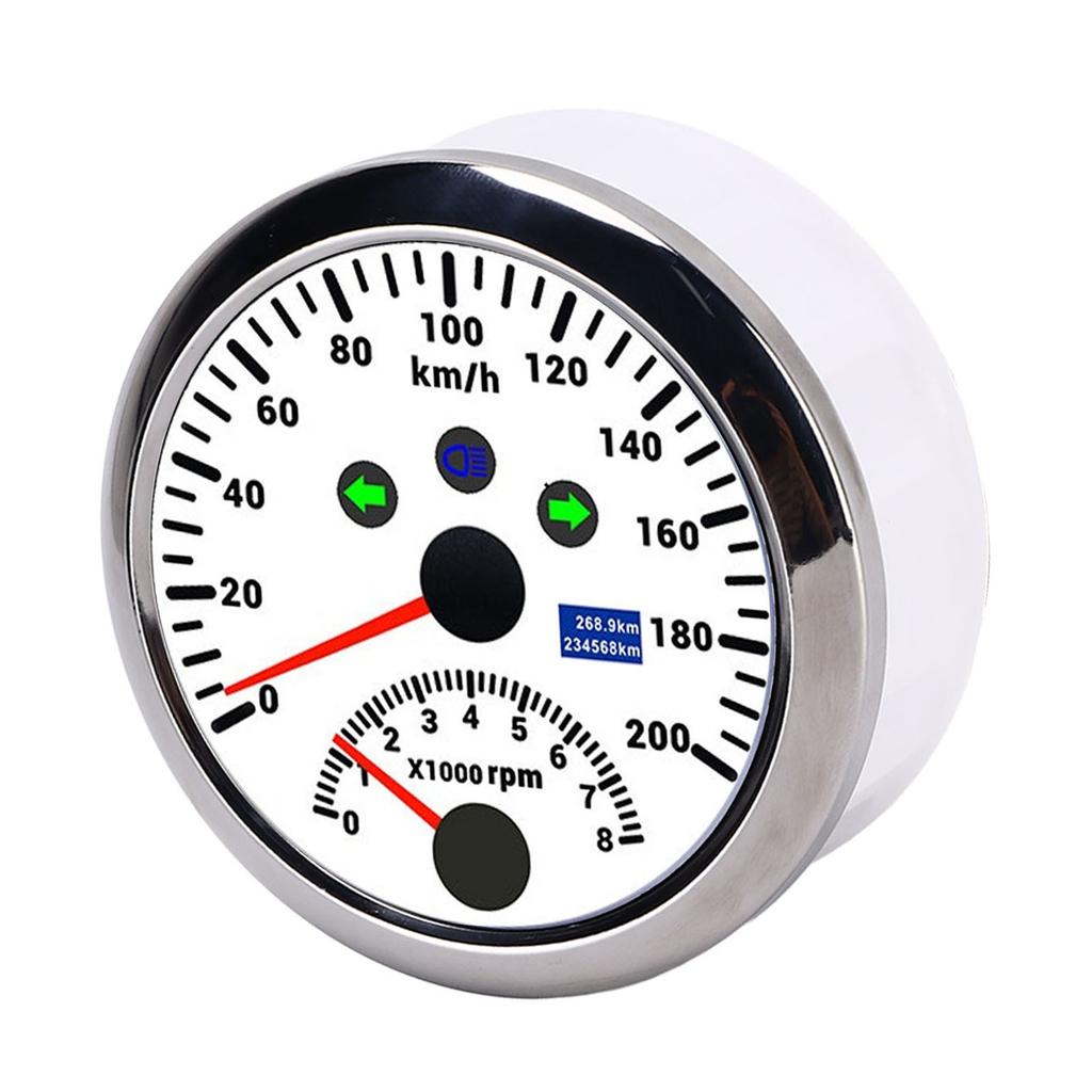 85mm 200km H GPS Speedometer 0‑8000rpm Tachometer Gauge LCD Red Backlight Waterproof for 12V 24V Car Boat Yacht RV