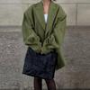 Green Hip Lapel Suit Jacket Women's Blazer Oversize Warm Mid Length Jacket Commuter Loose Coat Autumn 2025 Overcoat
