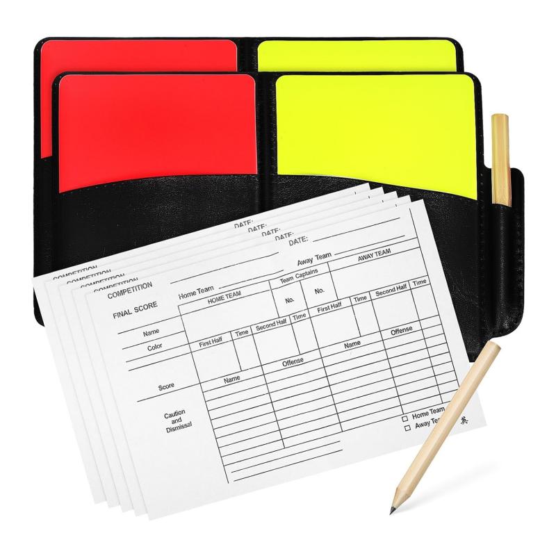 Soccer Referee Card Set Red and Yellow Warning Cards with Record Paper, Pencil, Card Wallet, Soccer Referee Kit Sports Games