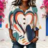Womens Plus Size V Round Neck Mid Sleeve Front Button Stylish Casual Relaxed Fit Daily Ladies Top