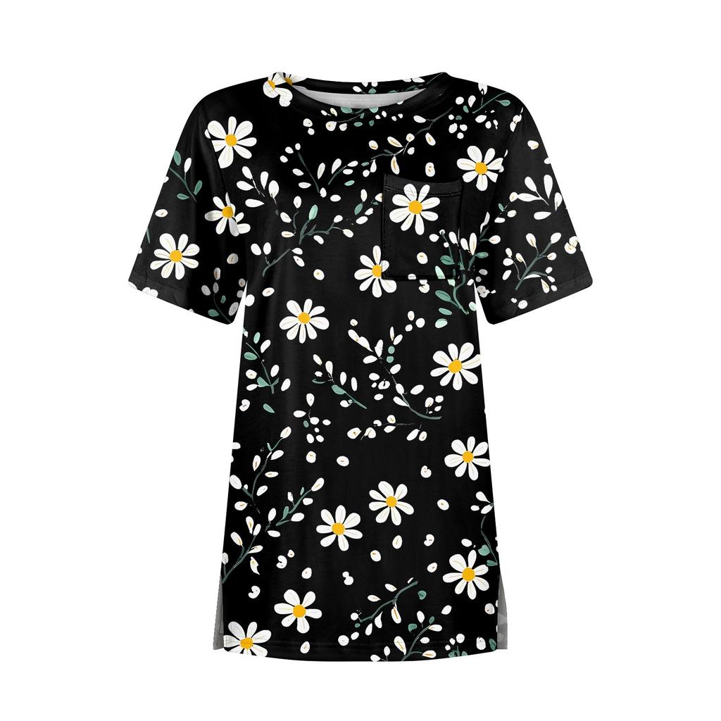 Футболки для женщин с круглым вырезом, нарядные повседневные блузки с принтом, короткие рукава, летние топы свободного кроя