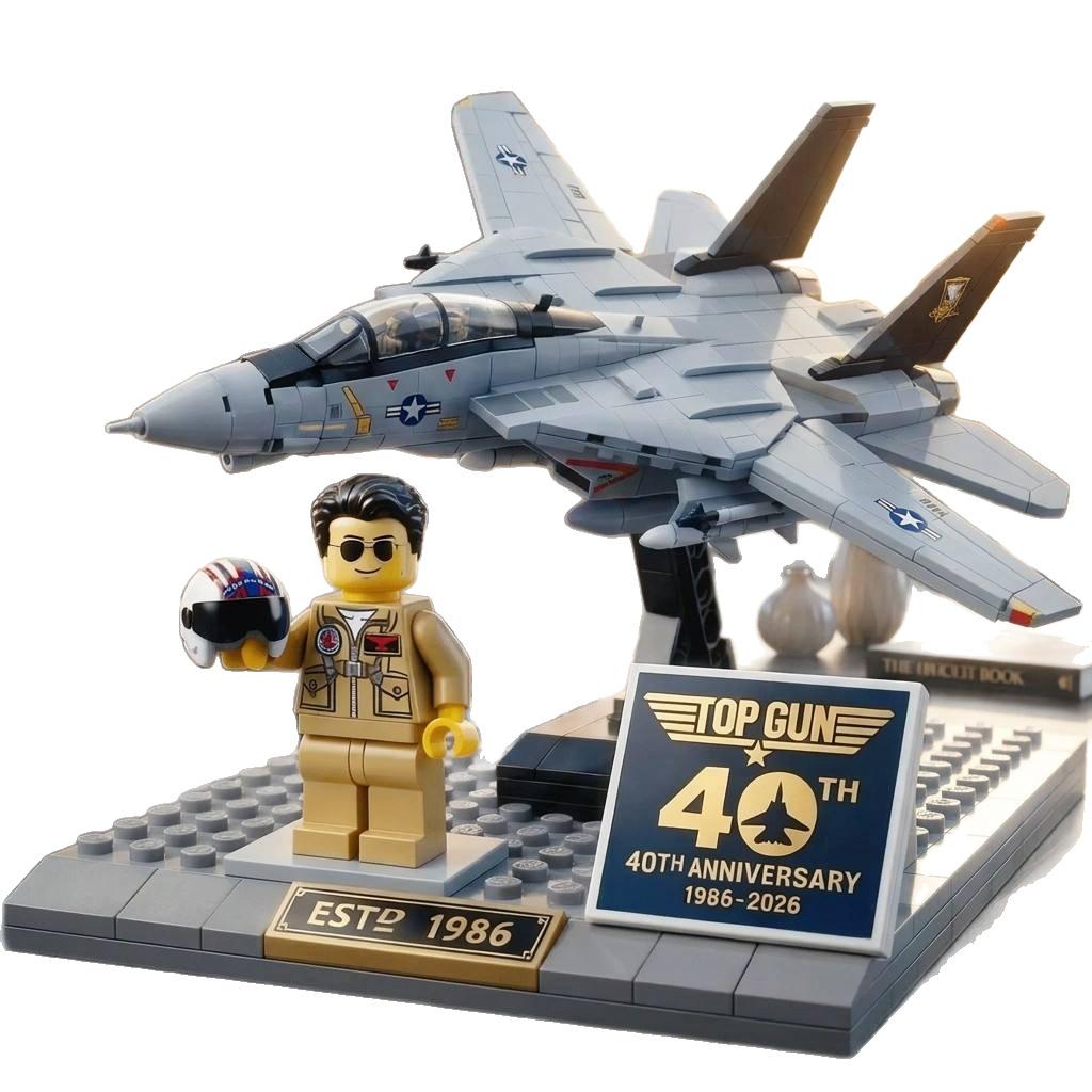 TOP GUN 40-летний юбилей Истребитель F-14 Tomcat Набор строительных блоков С фигуркой пилота в комплекте Модель самолета большого размера