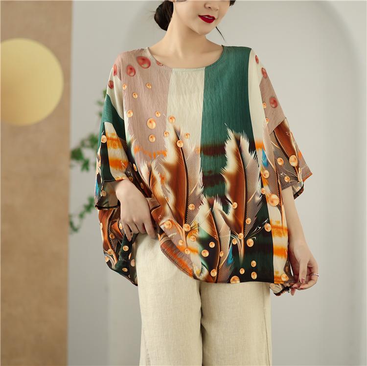 DIMANAF 2025 Plus Size Pullover Summer T-Shirt Women Floral Printing Short Sleeve Loose Oversized Tops Tees